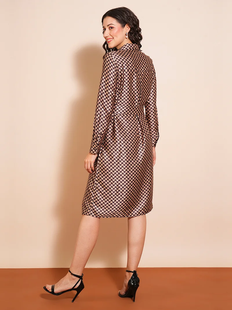 globus Women Printed Satin Formal Midi Shirt Dress