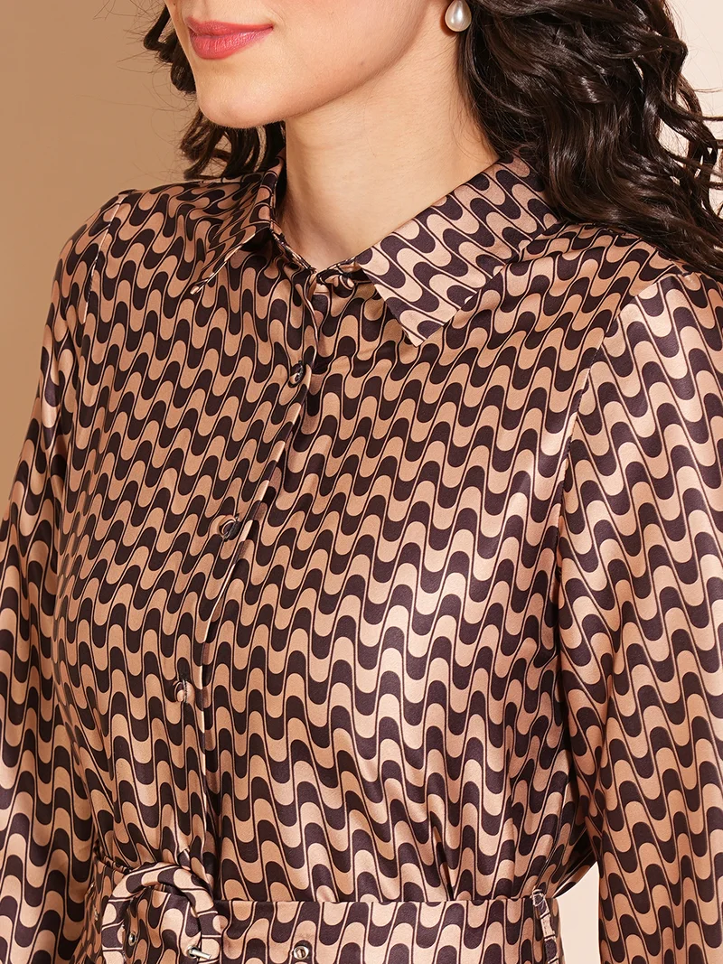 globus Women Printed Satin Formal Midi Shirt Dress