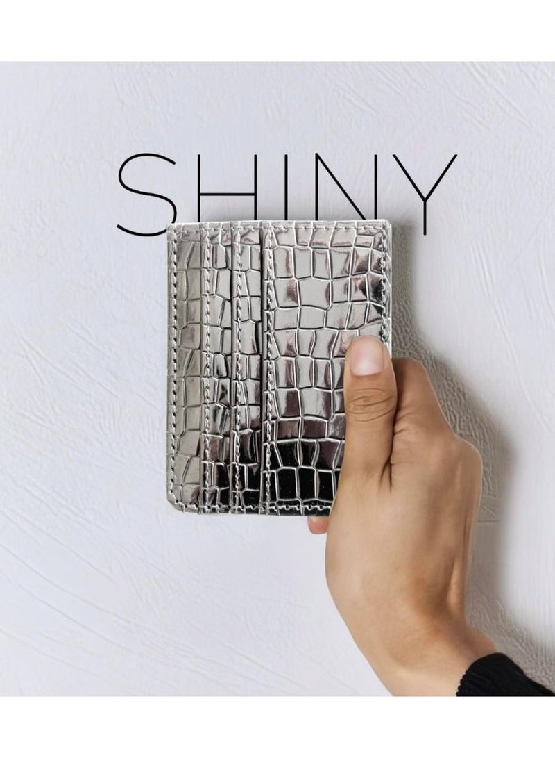zoba Small women's wallet with a glossy crocodile leather design – multi-pocket card and wallet – slim wallet for Visa, cash, and ID –silver color - Image 3