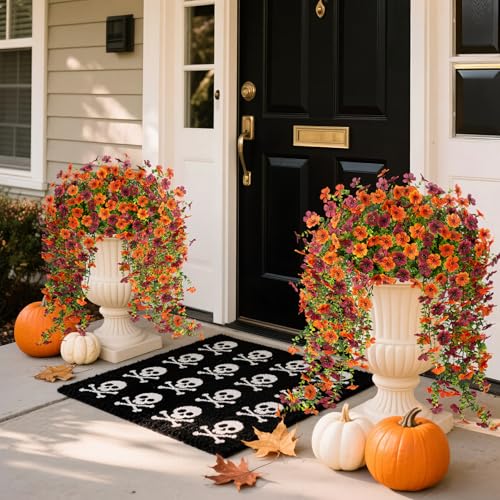 Ammyoo Artificial Hanging Flowers for Outdoors Fake Plants Decoration 2 Packs Faux Silk Daisy Flower Realistic Outdoor Flowers UV Resistant Porch Patio Window Yard Indoor Spring DecorOrange Brown - Image 3