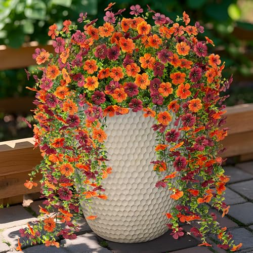 Ammyoo Artificial Hanging Flowers for Outdoors Fake Plants Decoration 2 Packs Faux Silk Daisy Flower Realistic Outdoor Flowers UV Resistant Porch Patio Window Yard Indoor Spring DecorOrange Brown - Image 1