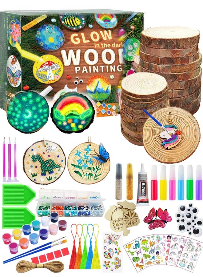 الضفدع الحقيقي Kids Wooden Painting Kit-Glow in the Dark-Arts & Crafts Gifts for Boys Girls تتراوح أعمارهم بين 5-12 من مجموعات أنشطة الحرف اليدوية-ألعاب الفن الإبداعي لجوائز حفلة عيد الميلاد (24pcs) - Image 1