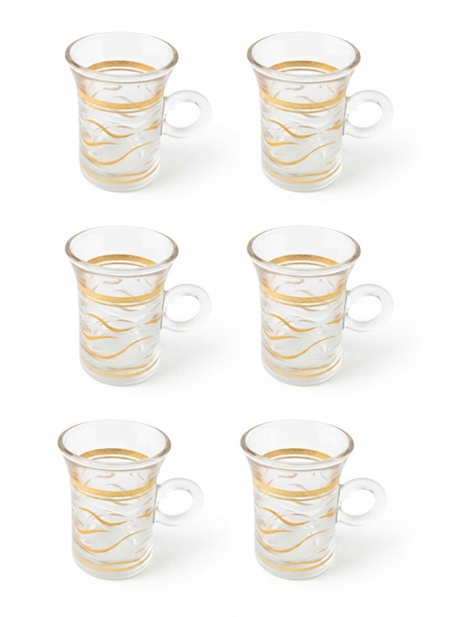 Dove 6-Piece Glass Tea Cup Set Clear/Gold 90ML - Image 1