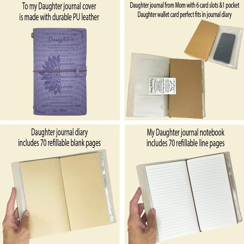 MALLAbyLAMMA To My Daughter Journal Purple 140 Pages Refillable Writing Notebook, Daughter Birthday Card and Keychain, Daughter Birthday Gifts from Mom - Image 2