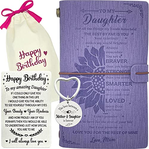 MALLAbyLAMMA To My Daughter Journal Purple 140 Pages Refillable Writing Notebook, Daughter Birthday Card and Keychain, Daughter Birthday Gifts from Mom - Image 1