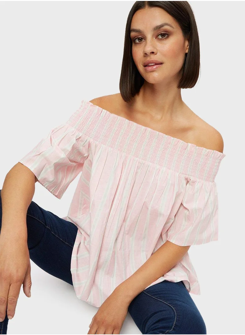 DOROTHY PERKINS Bardot Striped Shirred Top