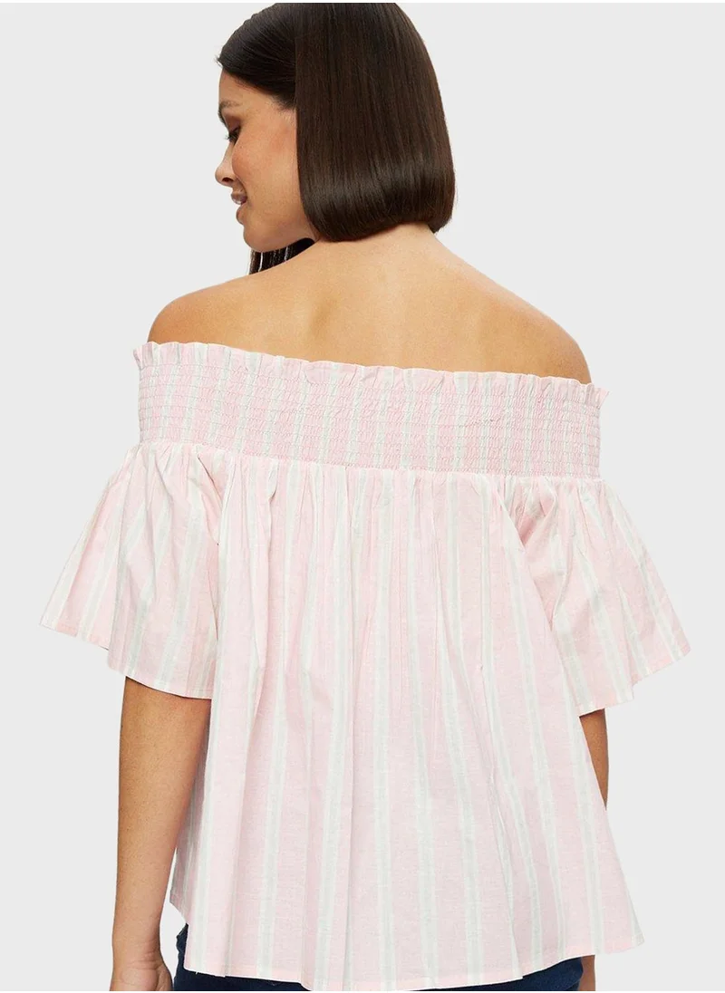 DOROTHY PERKINS Bardot Striped Shirred Top