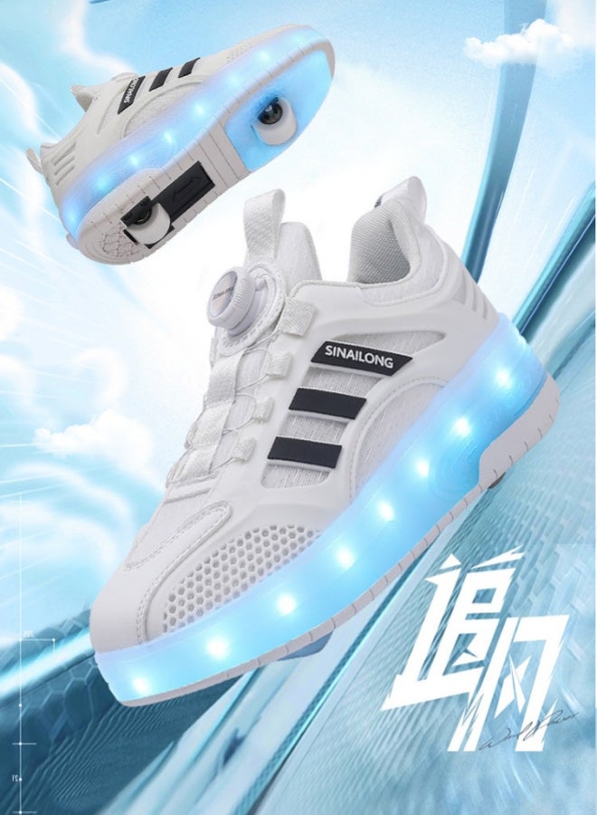 سينارلين SINAILONG Unisex Kids Roller Skates Shoes USB Charging, Girls Boys LED Roller Skate Shoes with Double Wheels Retractable Technical Skateboarding - Image 2
