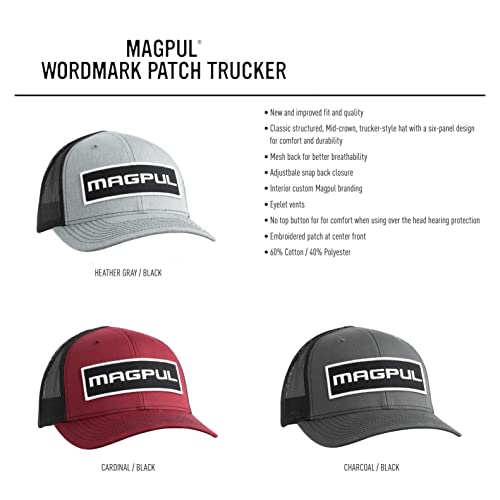Magpul Standard Trucker Hat Snap Back Baseball Cap, One Size Fits Most, Wordmark Patch Black/Red - Image 5