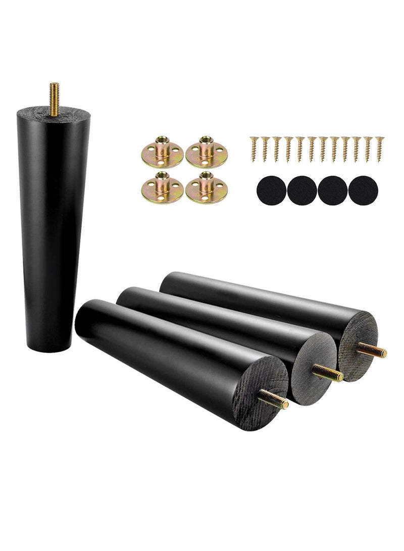 D&L 4 Pcs Replacement Sofa Legs For DIY Projects Wood Furniture Legs Mid Century With Pre-Drilled Bolt Holes Ideal Couches Dressers Sideboards Coffee Tables 8 Inch Black  - Image 1