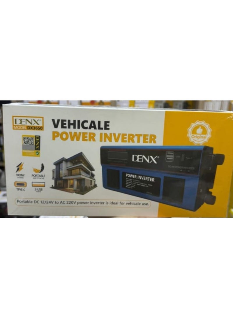 DENX 1000W Vehicle & Home Power Inverter - Model DX3650, DC 12/24V to AC 220V, with Type-C & Dual USB Ports, Portable Design - - Image 2