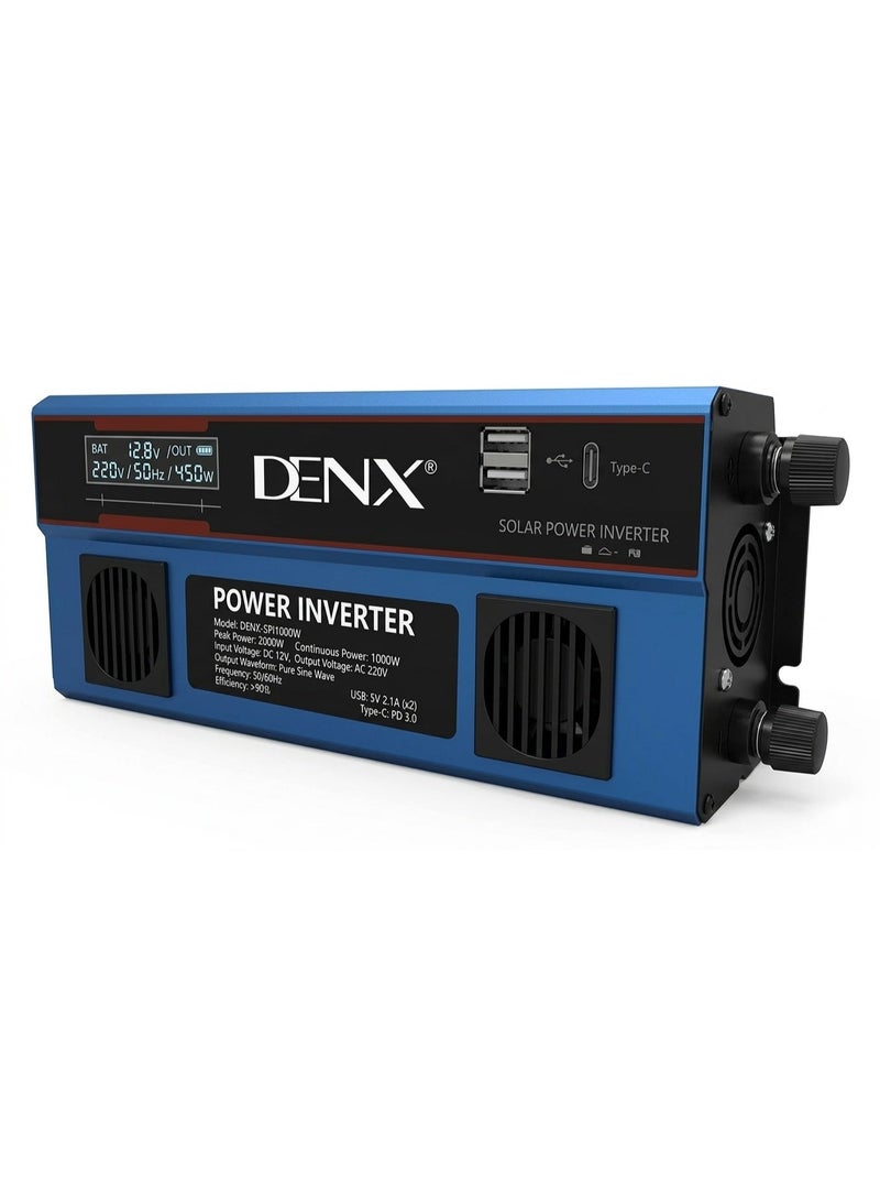 DENX 1000W Vehicle & Home Power Inverter - Model DX3650, DC 12/24V to AC 220V, with Type-C & Dual USB Ports, Portable Design - - Image 1