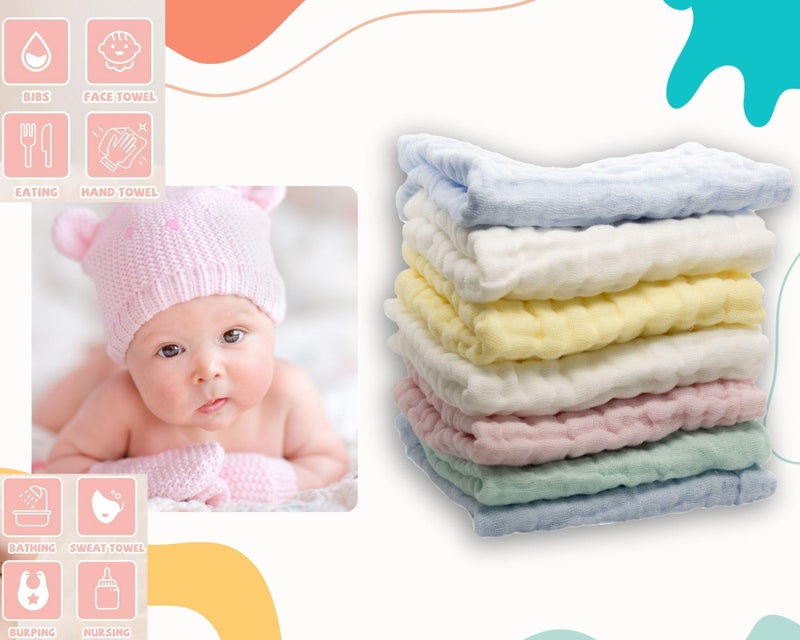 EMSAAG Muslin Baby Washcloths Pack of 7 - Soft Face Cloths for Newborn, Absorbent Baby Bath and Face Towels, 100% Cotton Baby Wipes, Burp Cloths, Feeding Towels for Babies and Infants - 10 x 10’’ - Image 4