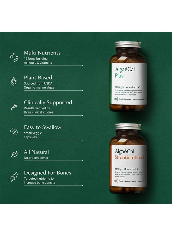 ALGAECAL Bone Builder Pack for Bone Density, Plus & Strontium Boost Plant Based Calcium Supplements for Women & Men with Vitamin D, K2, Magnesium & 13 Minerals -Save with 3 Month Supply  - Image 1
