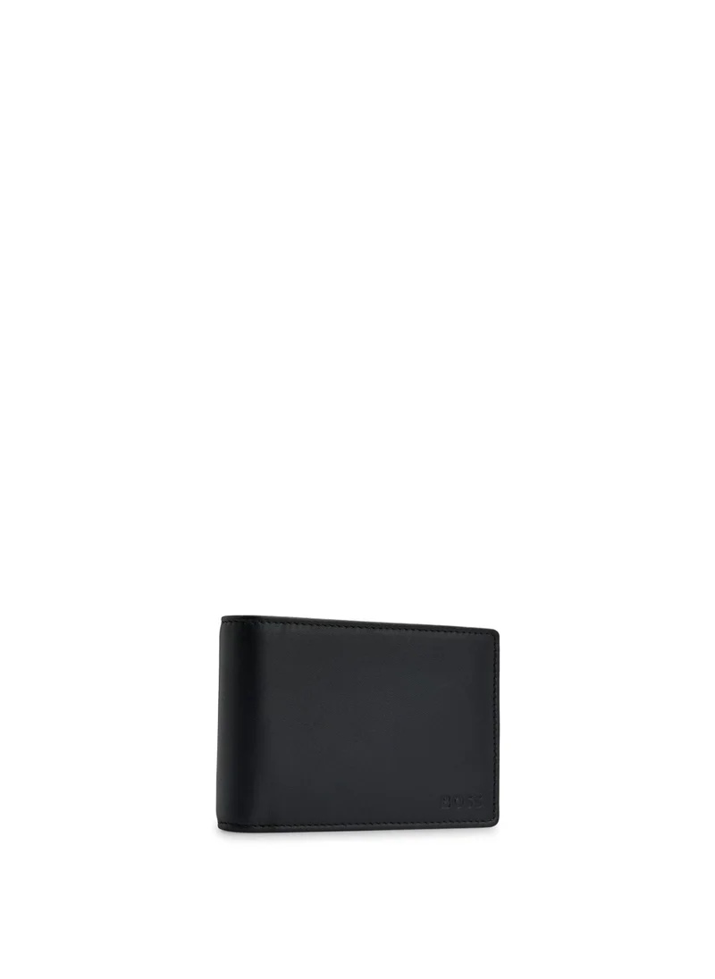 BOSS Leather trifold wallet with embossed logo and coin pocket