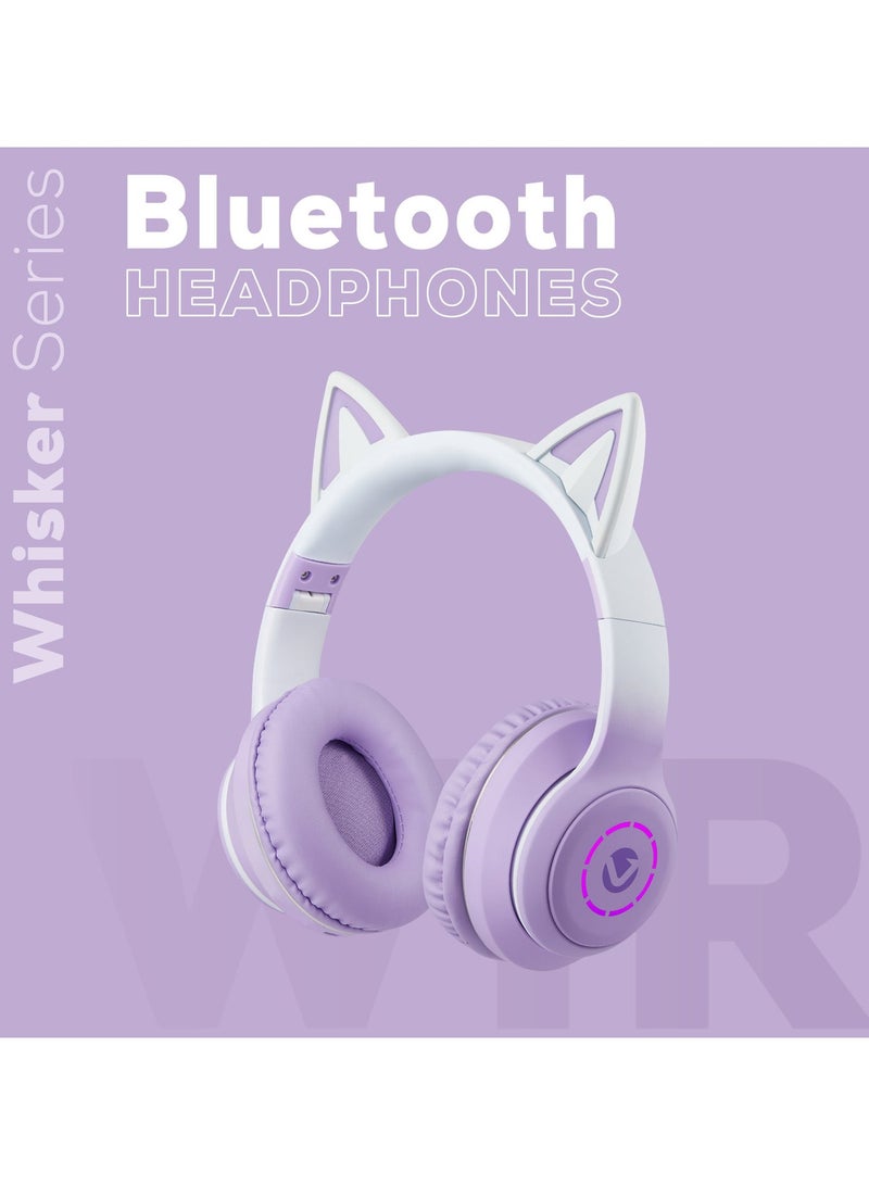 Volkano Whisker Series Cat Ear Wireless Headset – High Quality, Bluetooth 5.3, FM Radio, 600mAh Battery, 40mm Drivers, Type-C Charging – Purple - Image 2