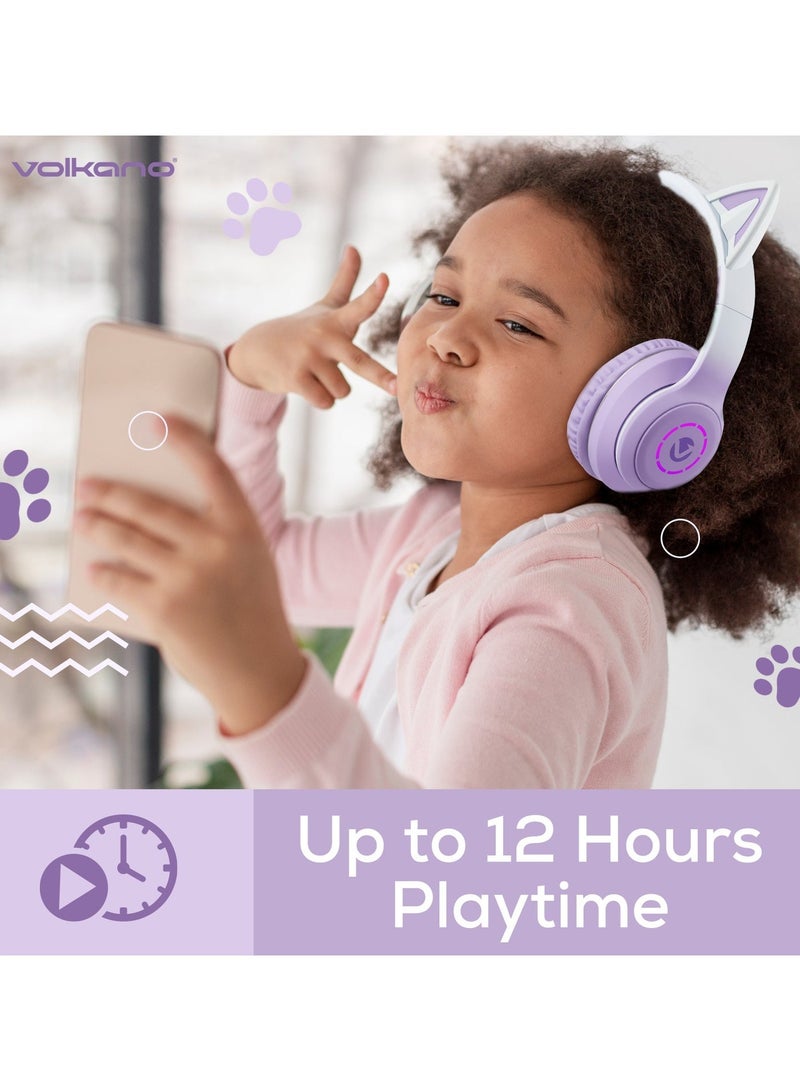 Volkano Whisker Series Cat Ear Wireless Headset – High Quality, Bluetooth 5.3, FM Radio, 600mAh Battery, 40mm Drivers, Type-C Charging – Purple - Image 5