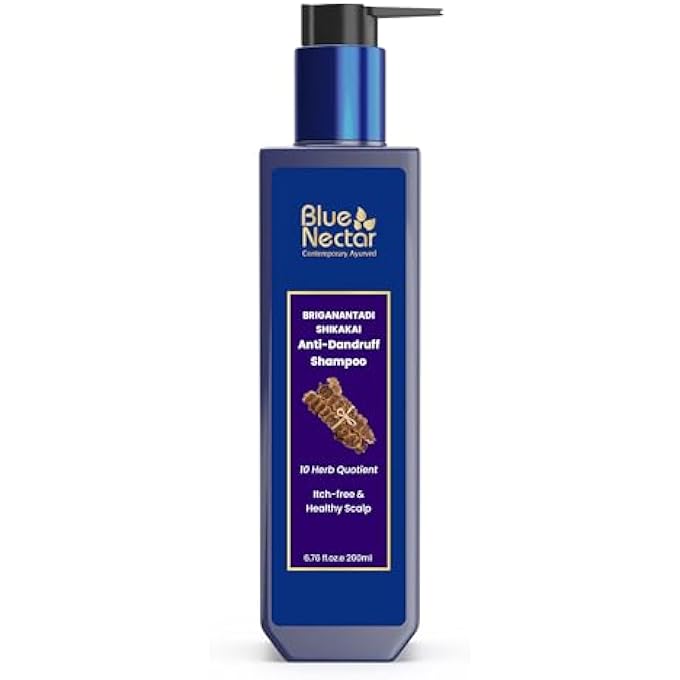 Blue Nectar ANTI DANDRUFF AND HEALTHY SCALP HAIR CLEANSER SHAMPOO WITH BHRINGRAJ, SHIKAKAI, SUITABLE FOR COLORED HAIR, DRY FRIZZY HAIR | PLANT BASED ALTERNATE TO SALICYCLIC ACID (10 HERBS, 200 ML) - Image 1