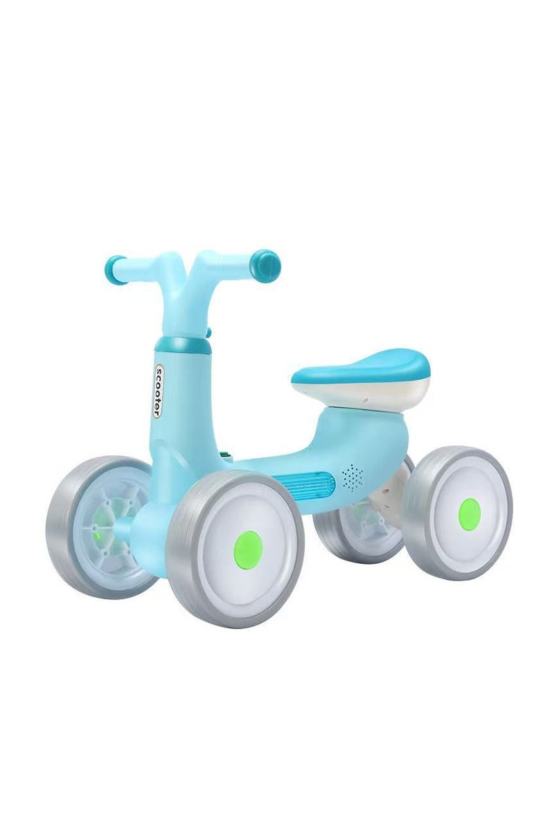 Kids Ride On Cycle, Baby Cycle with Light & Music for Toddlers 1+ Years, Boys & Girls, 4-Wheel Balance Bike Indoor Outdoor Ride-On Blue
