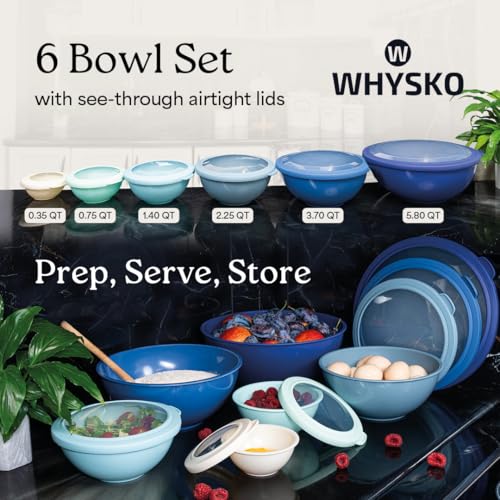 WHYSKO Mixing Bowl Set, 12 Piece Colorful Plastic Mixing Bowls with Lids Set for Food Prep Storage and Serving, Microwave and Dishwasher Safe for Kitchen Baking Cooking - Image 2