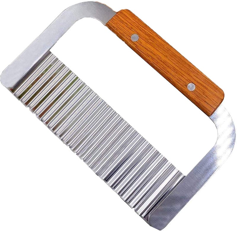 ARQIVO Crinkle Cutter for Veggies, Stainless Steel Wavy Potato Chopper Knife Wooden Handle, Crinkle Sweet Potato French Fries Slicer Cut Tool for Chopping Carrots, Cucumber, Soap, Wax Cutting - Image 1