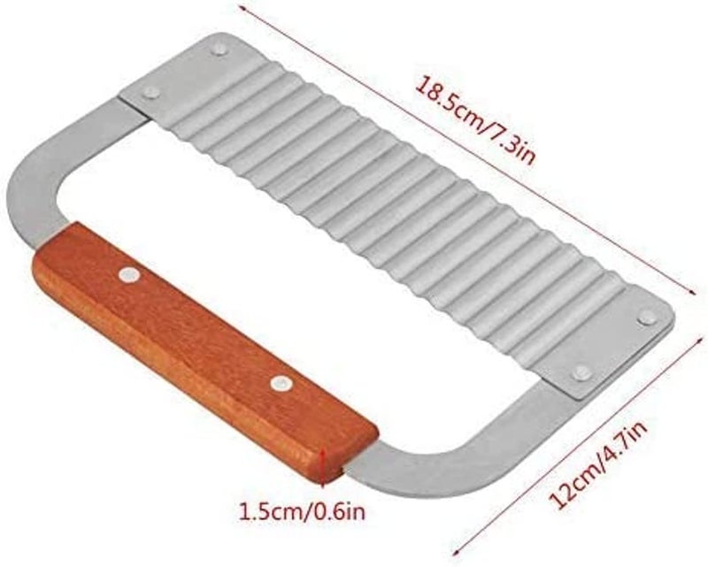 ARQIVO Crinkle Cutter for Veggies, Stainless Steel Wavy Potato Chopper Knife Wooden Handle, Crinkle Sweet Potato French Fries Slicer Cut Tool for Chopping Carrots, Cucumber, Soap, Wax Cutting - Image 2