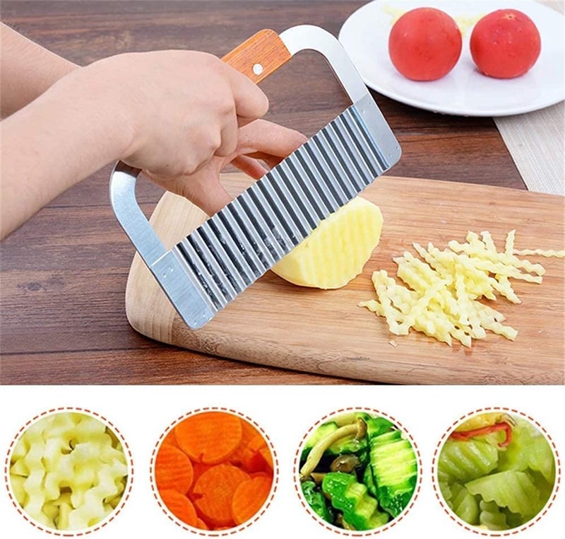 ARQIVO Crinkle Cutter for Veggies, Stainless Steel Wavy Potato Chopper Knife Wooden Handle, Crinkle Sweet Potato French Fries Slicer Cut Tool for Chopping Carrots, Cucumber, Soap, Wax Cutting - Image 5