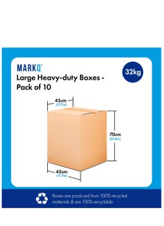 MARKQ [10 Pack] Large Double Wall 100% Recyclable Corrugated Cardboard Moving Boxes with 32 KG Capacity, 45 x 45 x 70 cm Brown Carton for Packaging, Shipping and Storage, 5 ply  - Image 2