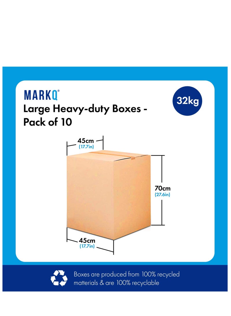 MARKQ - [10 Pack] Large Double Wall 100% Recyclable Corrugated Cardboard Moving Boxes with 32 KG Capacity, 45 x 45 x 70 cm Brown Carton for Packaging, Shipping and Storage, 5 ply - Image 1