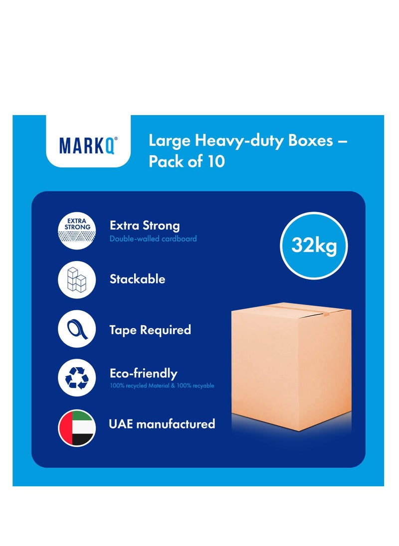 MARKQ - [10 Pack] Large Double Wall 100% Recyclable Corrugated Cardboard Moving Boxes with 32 KG Capacity, 45 x 45 x 70 cm Brown Carton for Packaging, Shipping and Storage, 5 ply - Image 1