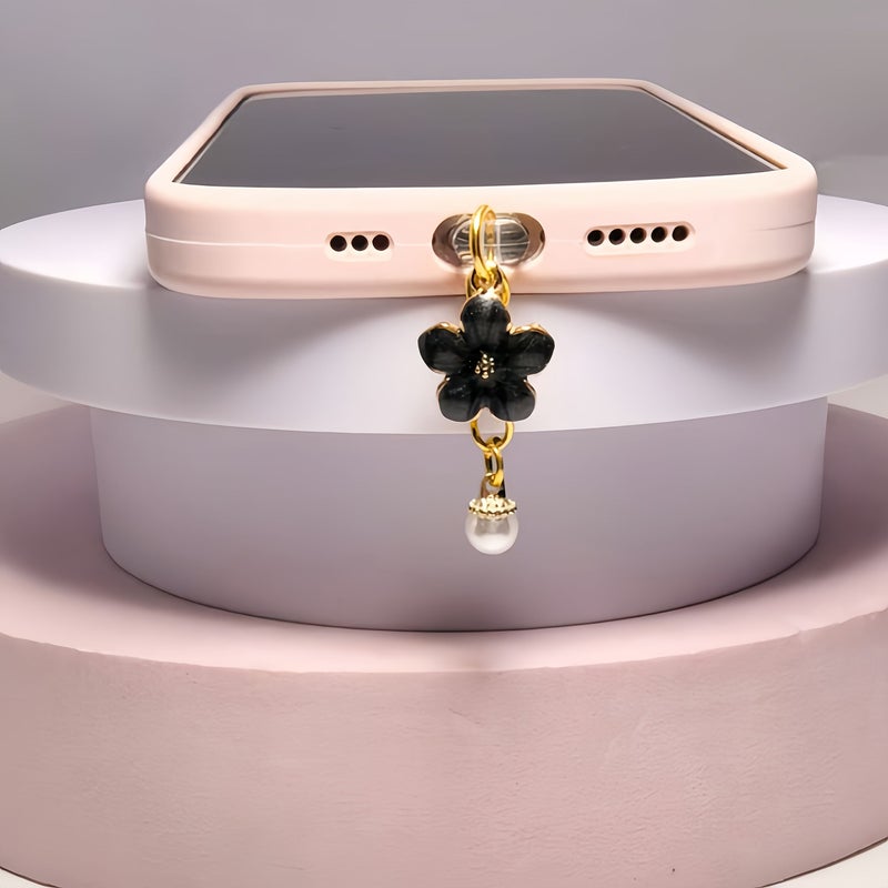 5 قطع سدادات غبار للهواتف المحمولة من نوع C على شكل زهرة الكرز (لؤلؤة) لأجهزة iPhone من 5 إلى 14 - Image 3
