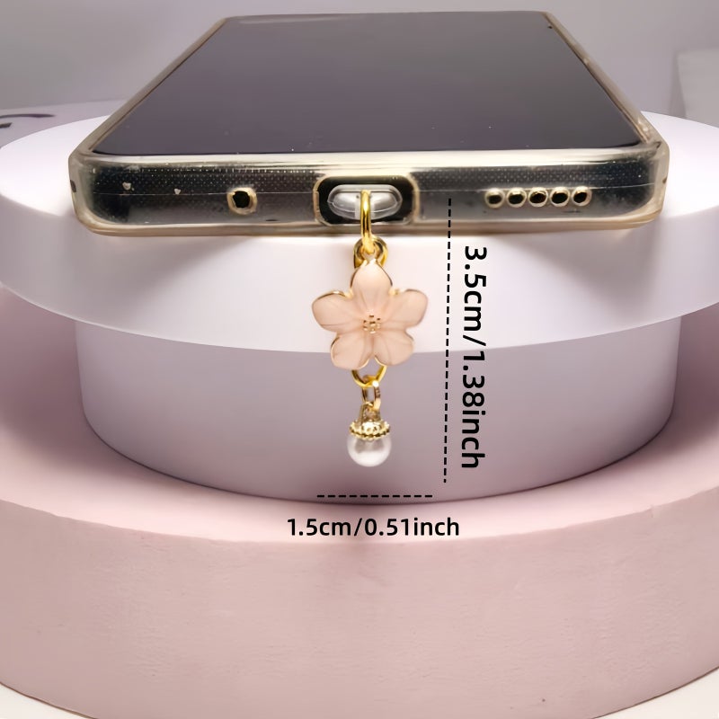 5 قطع سدادات غبار للهواتف المحمولة من نوع C على شكل زهرة الكرز (لؤلؤة) لأجهزة iPhone من 5 إلى 14 - Image 2