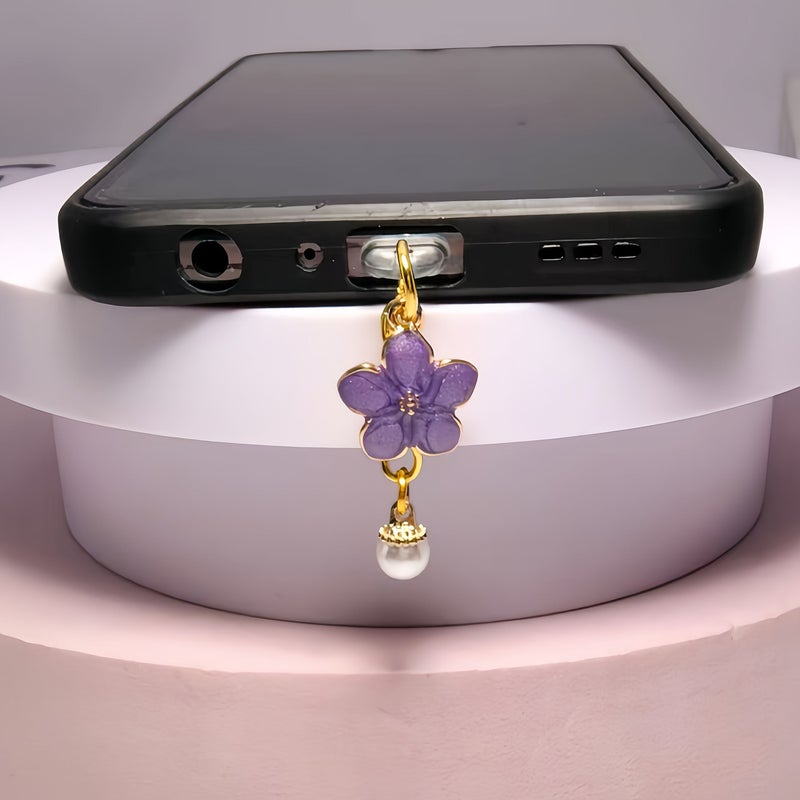 5 قطع سدادات غبار للهواتف المحمولة من نوع C على شكل زهرة الكرز (لؤلؤة) لأجهزة iPhone من 5 إلى 14 - Image 4