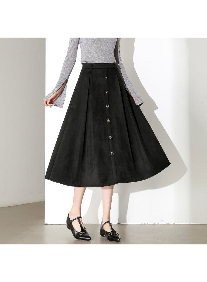 dme Demana Suede-like Spring Elegant High-waist A-line Flared Mid-length Skirt For Women - Image 5