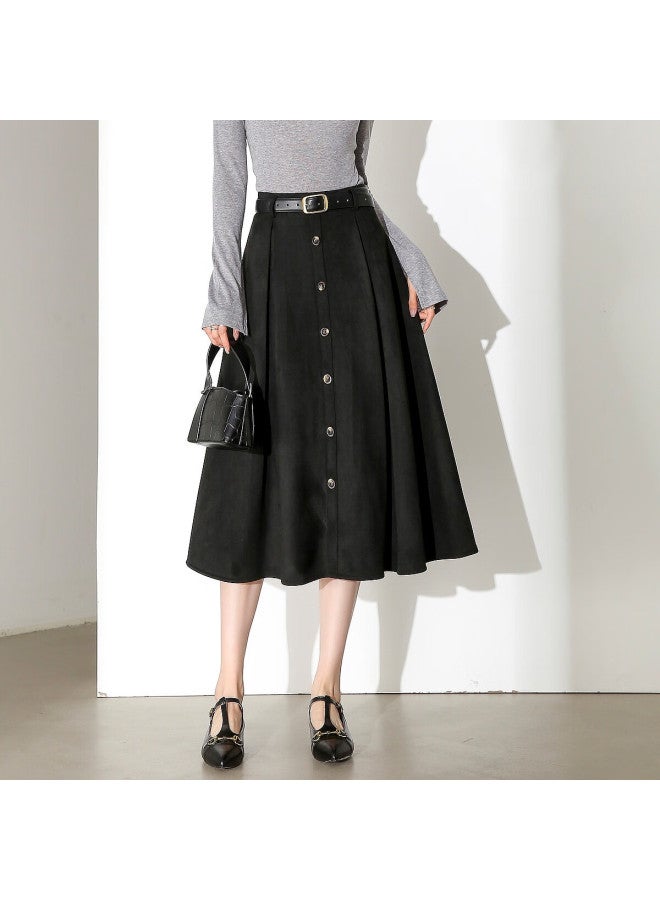 dme Demana Suede-like Spring Elegant High-waist A-line Flared Mid-length Skirt For Women - Image 3