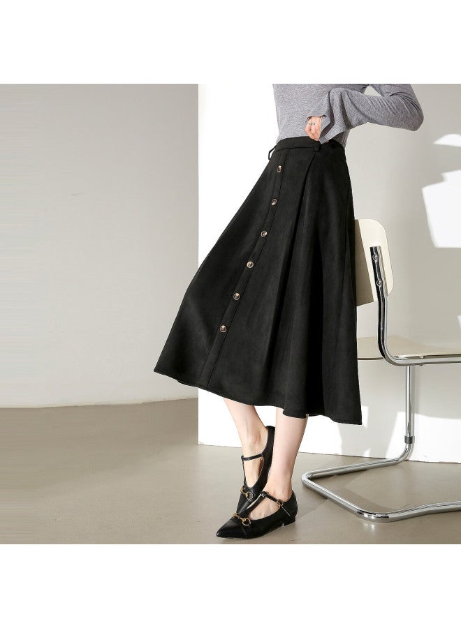 dme Demana Suede-like Spring Elegant High-waist A-line Flared Mid-length Skirt For Women - Image 2