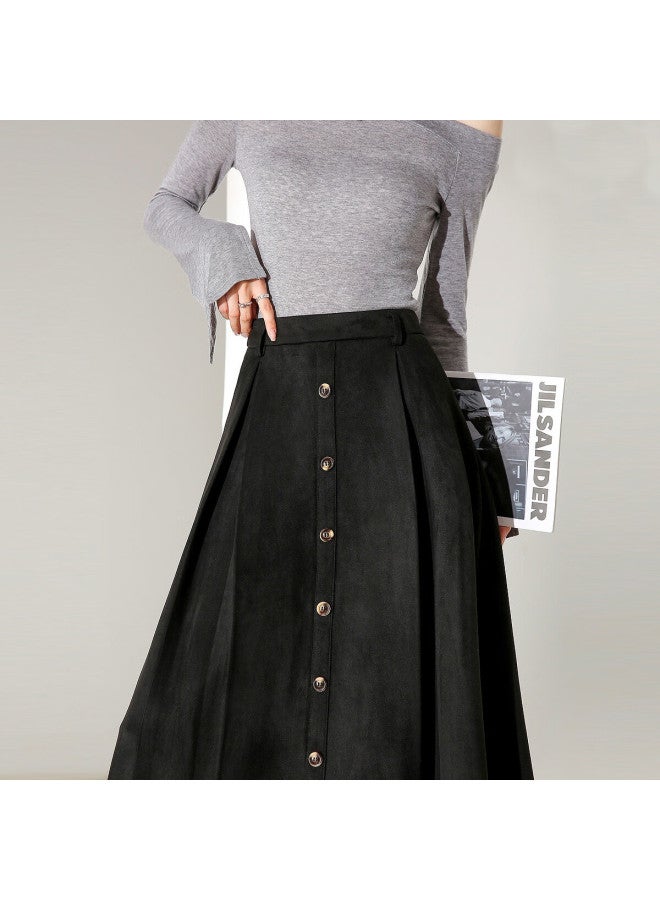 dme Demana Suede-like Spring Elegant High-waist A-line Flared Mid-length Skirt For Women - Image 4