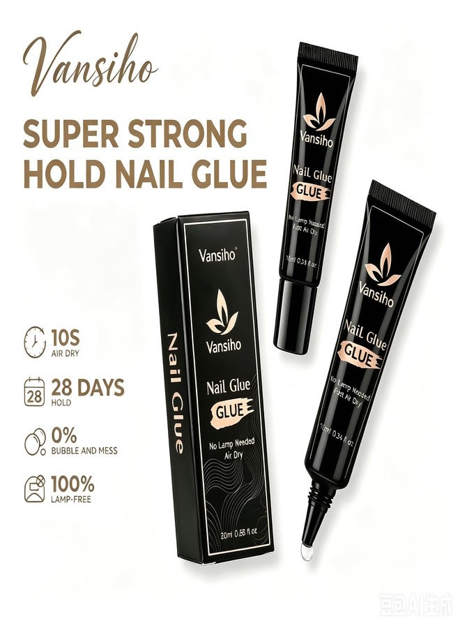 Vansiho Gel Nail Glue, 2Pcs*10ml Solid Nail Glue for Press Ons, Best Soft Gel Nail Glue for Press on Nails, No UV Light Needed, Long Lasting - Image 2