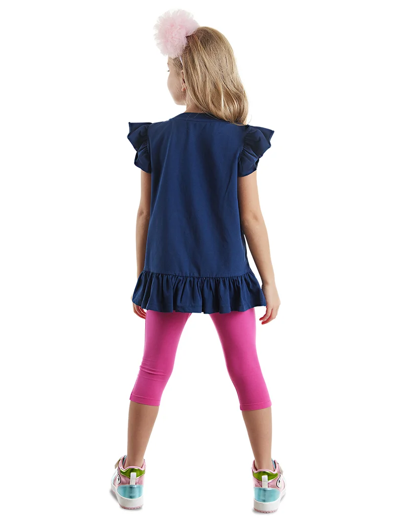 دينوكيدس طقم تيشيرت وبنطلون ليجنز للبنات بتصميم قطة وحيدة القرن