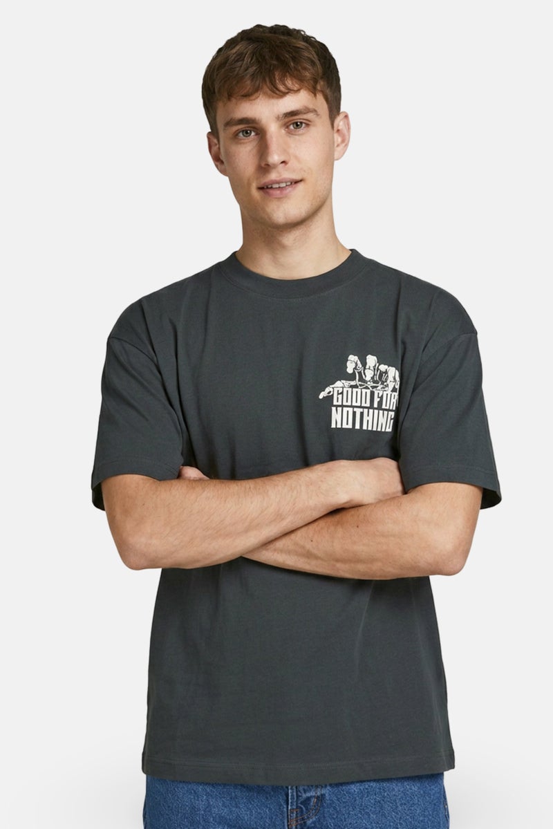 GOOD FOR NOTHING Men Crew Neck Short Sleeve Graphic Print T-Shirt, Dark Green - Image 1