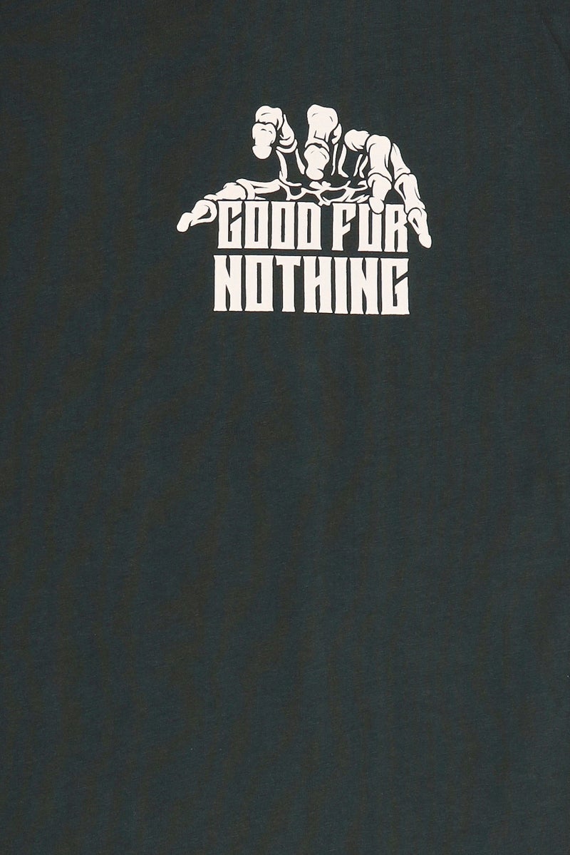 GOOD FOR NOTHING Men Crew Neck Short Sleeve Graphic Print T-Shirt, Dark Green - Image 5