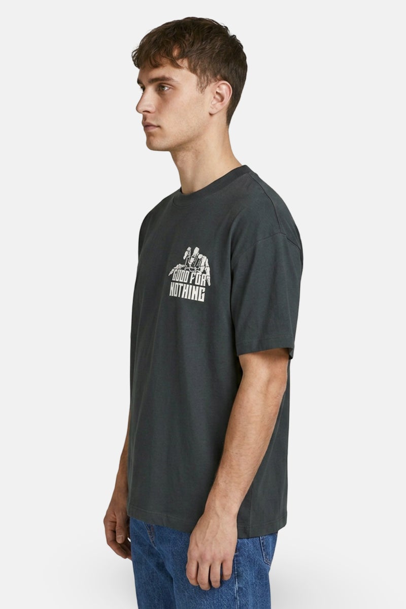 GOOD FOR NOTHING Men Crew Neck Short Sleeve Graphic Print T-Shirt, Dark Green - Image 3