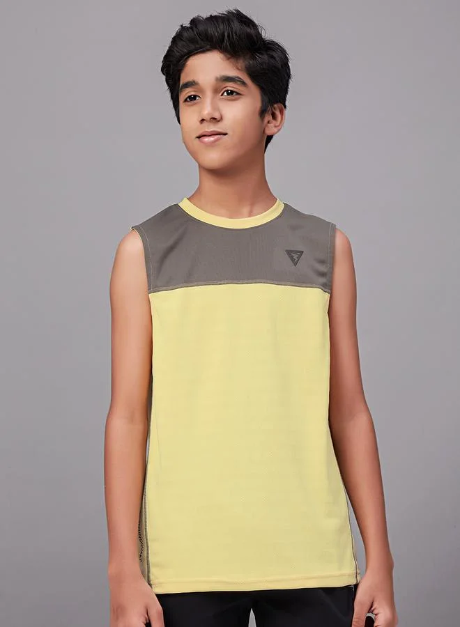 Technosport Color Block Crew Neck Sleeveless T-Shirt by Styli