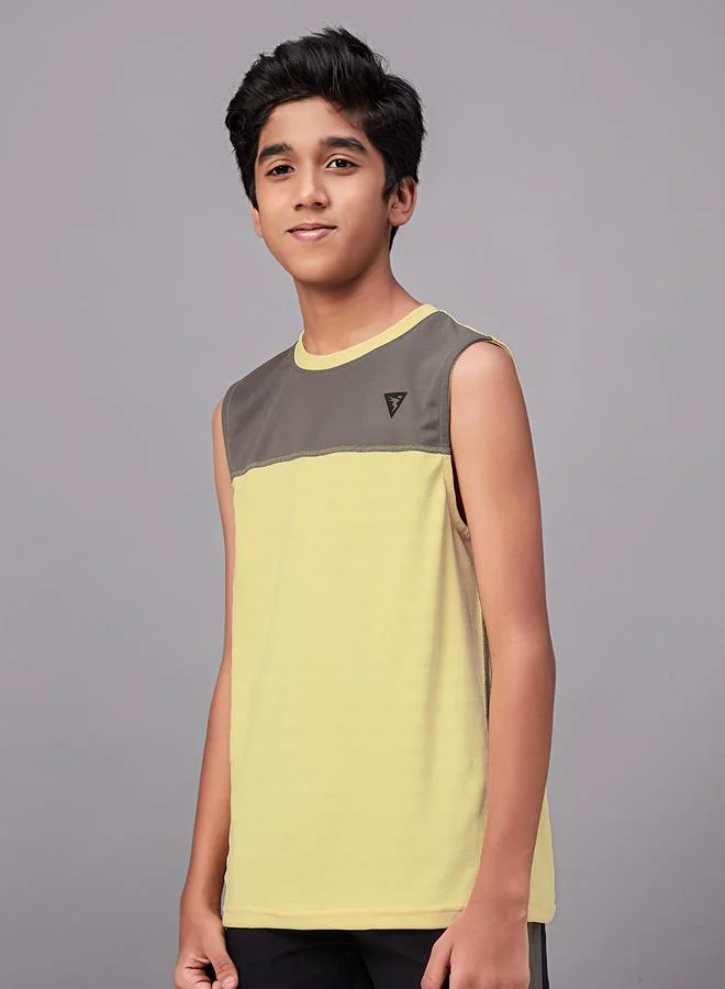 Technosport Color Block Crew Neck Sleeveless T-Shirt by Styli