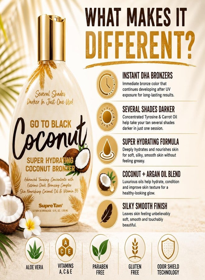 Supre Tan Go To Black Coconut Bronzer Tanning Lotion 12 fl oz - Image 5