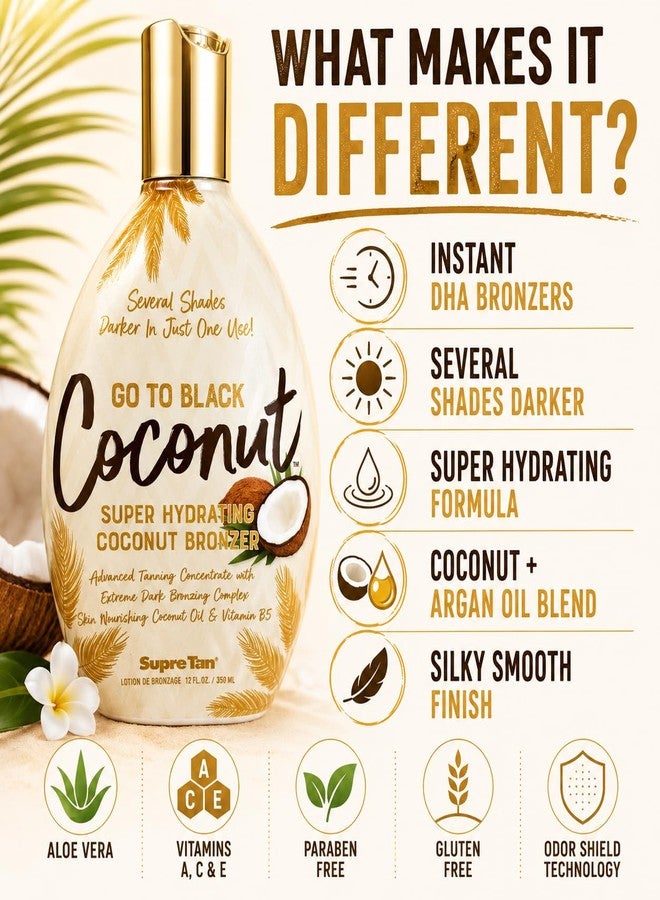 Supre Tan Go To Black Coconut Bronzer Tanning Lotion 12 fl oz - Image 2