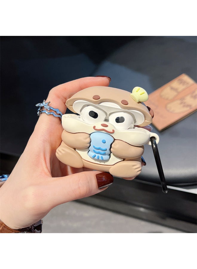 Cute Otter Baby Airpods4 Generation Protective Cover Second Generation 3 Generation Pro2 For Apple Bluetooth Earphone Case For Women-Color:Eat Fish Otter Baby Hook-Applicable Model:airpods 1/2 Generation - Image 4
