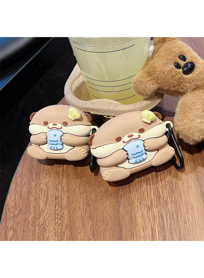 Cute Otter Baby Airpods4 Generation Protective Cover Second Generation 3 Generation Pro2 For Apple Bluetooth Earphone Case For Women-Color:Eat Fish Otter Baby Hook-Applicable Model:airpods 1/2 Generation - Image 5
