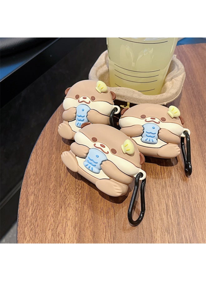 Cute Otter Baby Airpods4 Generation Protective Cover Second Generation 3 Generation Pro2 For Apple Bluetooth Earphone Case For Women-Color:Eat Fish Otter Baby Hook-Applicable Model:airpods 1/2 Generation - Image 3