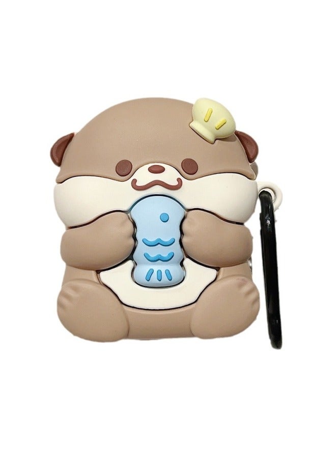 Cute Otter Baby Airpods4 Generation Protective Cover Second Generation 3 Generation Pro2 For Apple Bluetooth Earphone Case For Women-Color:Eat Fish Otter Baby Hook-Applicable Model:airpods 1/2 Generation - Image 1
